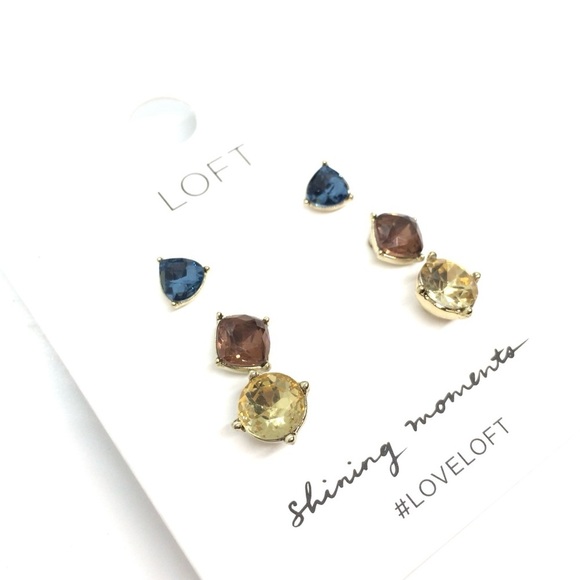 3/$30 NWT ANN TAYLOR LOFT RHINESTONE STUD EARRINGS MULTI-COLOR BLUE PINK YELLOW - Picture 8 of 11